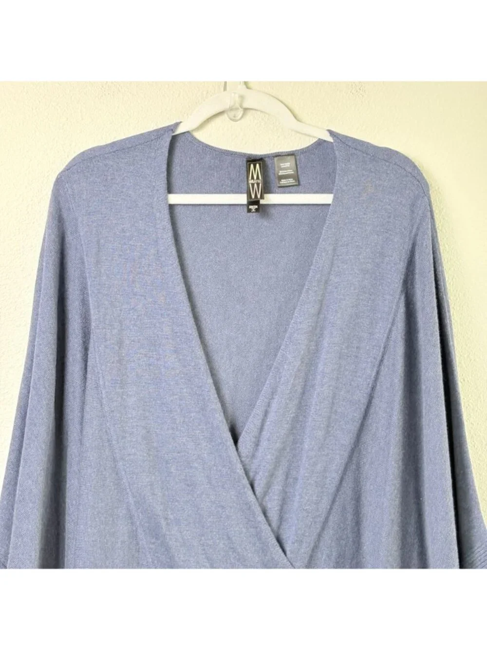 Maria Wynne Sweater Poncho‎ Womens 2X 3X Blue V Neck Kimono Sleeve Oversized